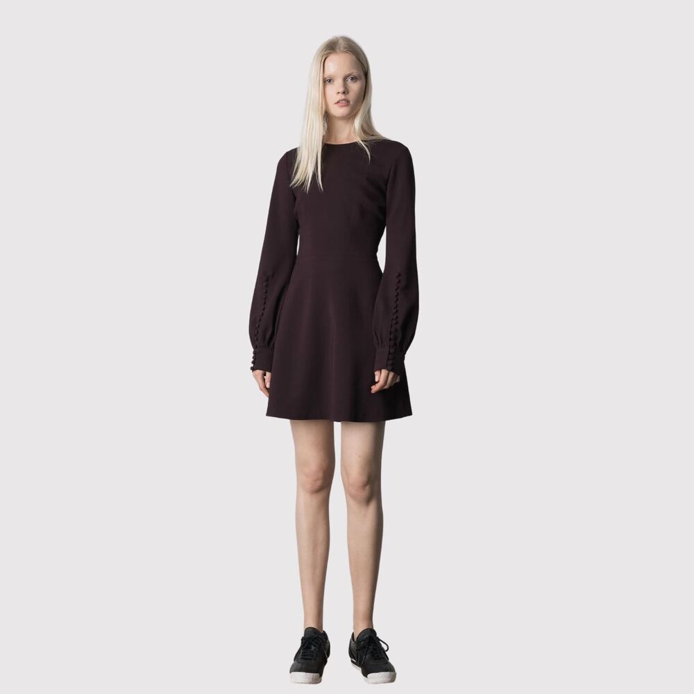 ALC Womens Dress Burgundy Lauren Mini Puffed Virgin Wool Silk A Line Size 2